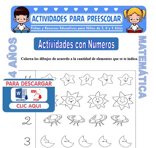 Ficha de Actividades con Números para Niños de 4 Años