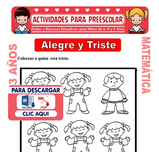 Ficha de Alegre y Triste para Niños de 3 Años