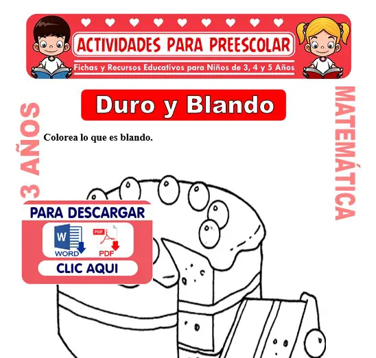 Ficha de Duro y Blando para Niños de 3 Años