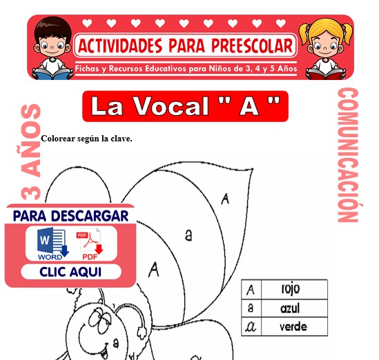 Ficha de La Vocal A para Niños de 3 Años