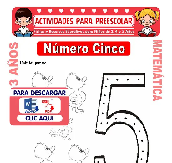 Ficha de Número Cinco para Niños de 3 Años