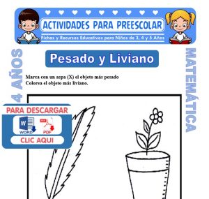 Ficha de Pesado y Liviano para Niños de 4 Años