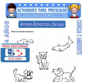 Ficha de Animales Domésticos y Salvajes para Niños de 4 Años
