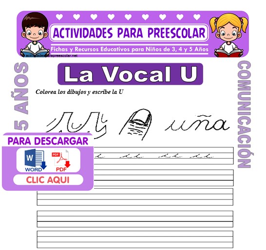 Ficha de La Vocal U para Niños de 5 Años
