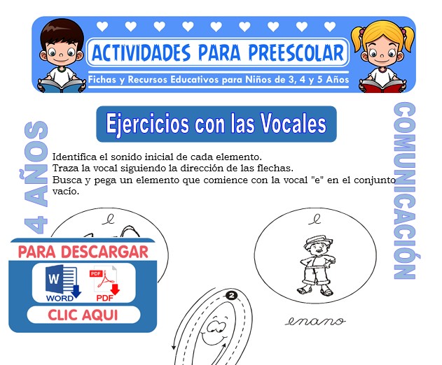 Ficha de Ejercicios con las Vocales para Niños de 4 Años