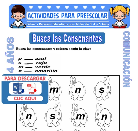 Ficha de Busca las Consonantes para Niños de 4 Años