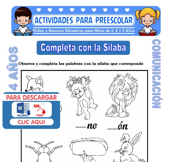 Ficha de Completa con la Silaba para Niños de 4 Años