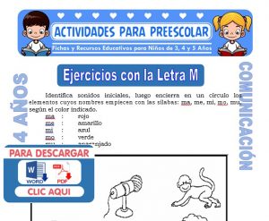Ficha de Ejercicios con la Letra M para Niños de 4 Años
