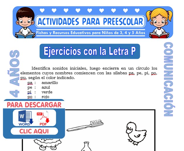 Ficha de Ejercicios con la Letra P para Niños de 4 Años