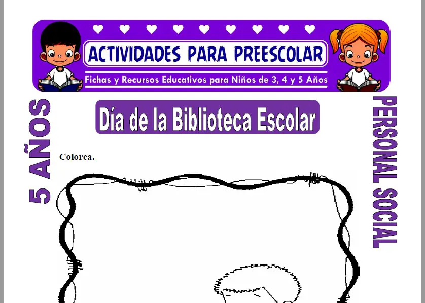 Modelo de la Ficha de Día de la Biblioteca Escolar para Niños de 5 Años