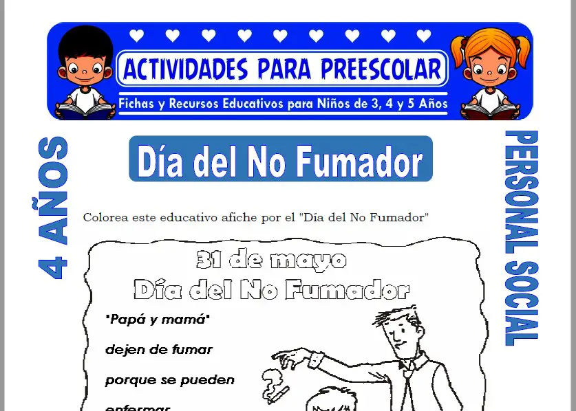 Modelo de la Ficha de Día del No Fumador para Niños de 4 Años